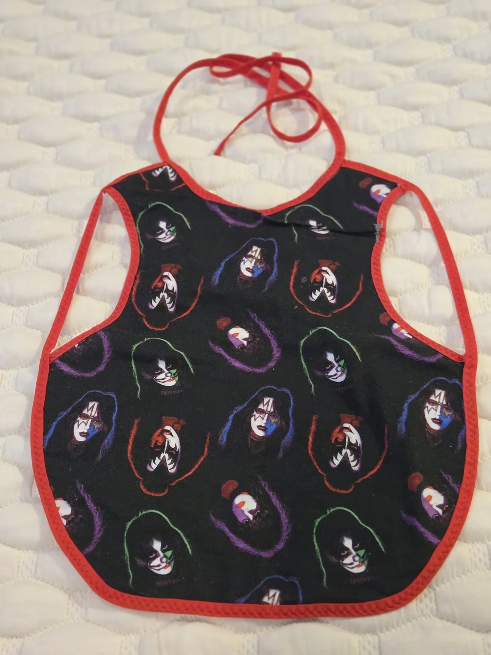 Handmade Kiss Band Themed Bib With Arm Holes Black Printed Soft Back